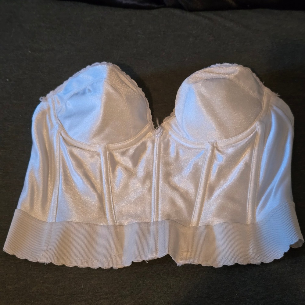 Fredericks of Hollywood Bustier 36B Top Women White Vintage Satin Padded Boning